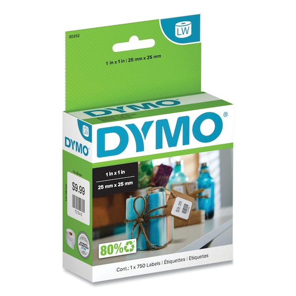 Dymo LabelWriter Multipurpose Labels, 1 in. x 1 in., White, 750 Labels/Roll 30332 - main